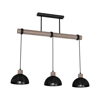 Lampa wisząca ERIK Sawn Patinated wood - zwis 3xE27 czarna z patynowanym drewnem 72 cm Milagro