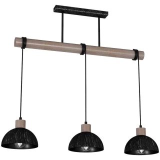 Lampa wisząca ERIK Sawn Patinated wood - zwis 3xE27 czarna z patynowanym drewnem 72 cm Milagro