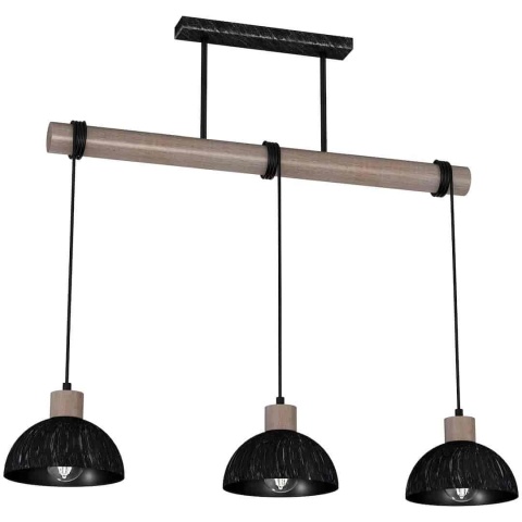 Lampa wisząca ERIK Sawn Patinated wood - zwis 3xE27 czarna z patynowanym drewnem 72 cm Milagro