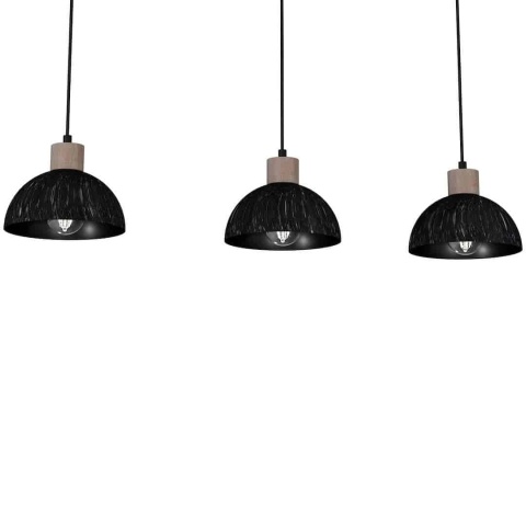 Lampa wisząca ERIK Sawn Patinated wood - zwis 3xE27 czarna z patynowanym drewnem 72 cm Milagro