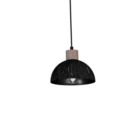 Lampa wisząca ERIK Sawn Patinated wood - zwis 3xE27 czarna z patynowanym drewnem 72 cm Milagro