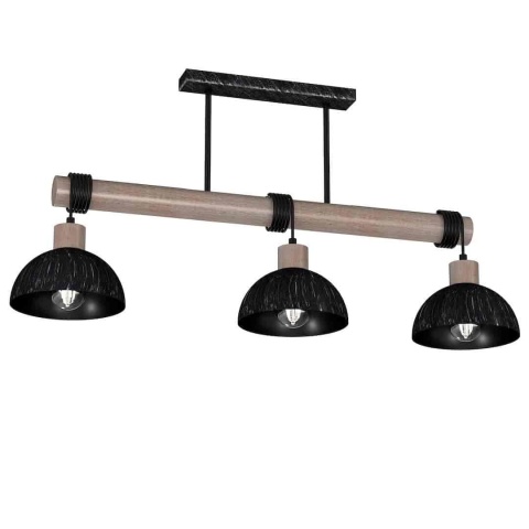 Lampa wisząca ERIK Sawn Patinated wood - zwis 3xE27 czarna z patynowanym drewnem 72 cm Milagro