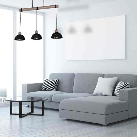 Lampa wisząca ERIK Sawn Patinated wood - zwis 3xE27 czarna z patynowanym drewnem 72 cm Milagro