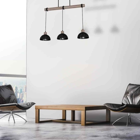 Lampa wisząca ERIK Sawn Patinated wood - zwis 3xE27 czarna z patynowanym drewnem 72 cm Milagro