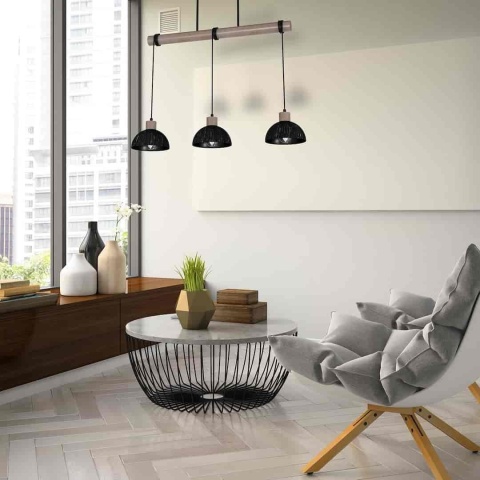 Lampa wisząca ERIK Sawn Patinated wood - zwis 3xE27 czarna z patynowanym drewnem 72 cm Milagro