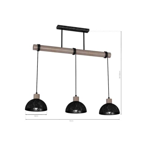 Lampa wisząca ERIK Sawn Patinated wood - zwis 3xE27 czarna z patynowanym drewnem 72 cm Milagro