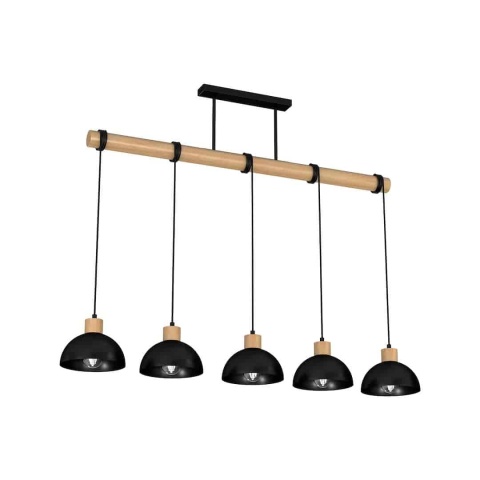 Lampa wisząca ERIK Wood - zwis 5xE27 czarna 100 cm Milagro