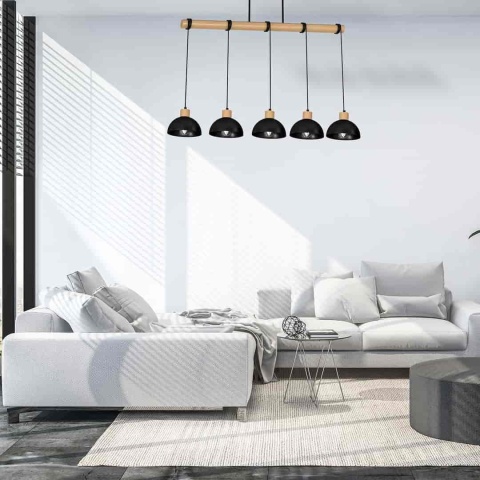 Lampa wisząca ERIK Wood - zwis 5xE27 czarna 100 cm Milagro