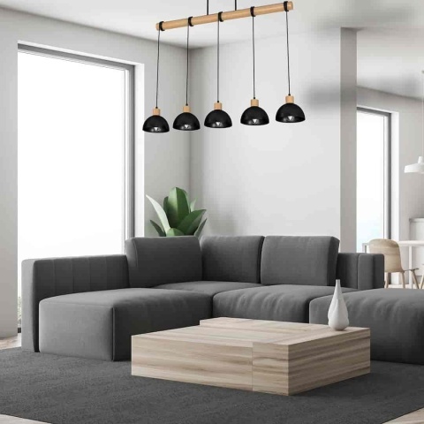 Lampa wisząca ERIK Wood - zwis 5xE27 czarna 100 cm Milagro