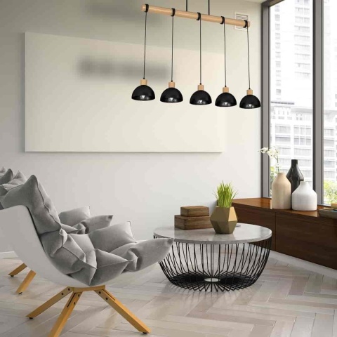 Lampa wisząca ERIK Wood - zwis 5xE27 czarna 100 cm Milagro