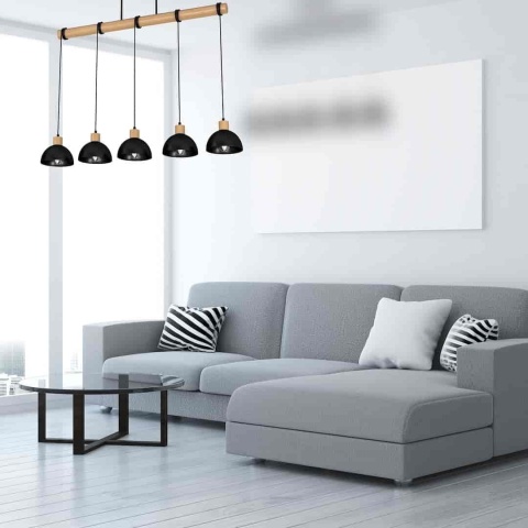 Lampa wisząca ERIK Wood - zwis 5xE27 czarna 100 cm Milagro