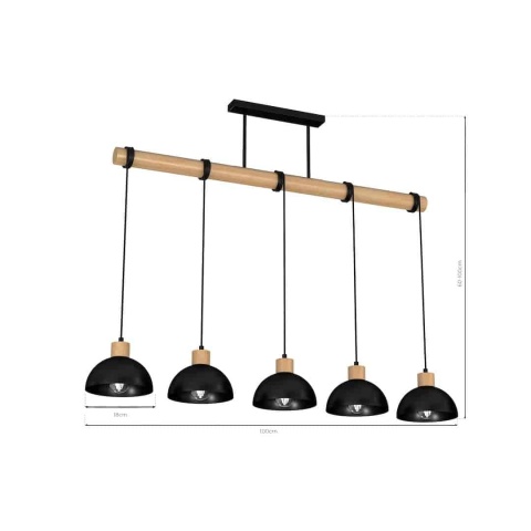Lampa wisząca ERIK Wood - zwis 5xE27 czarna 100 cm Milagro