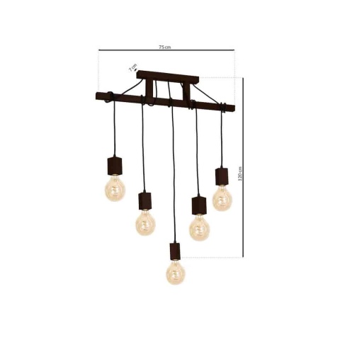 Lampa wisząca JACK Orzech - zwis 5xE27 w kolorze naturalnego drewna 75 cm Milagro