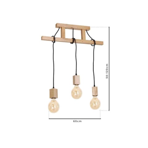 Lampa wisząca JACK - zwis 3xE27 w kolorze naturalnego drewna 60 cm Milagro