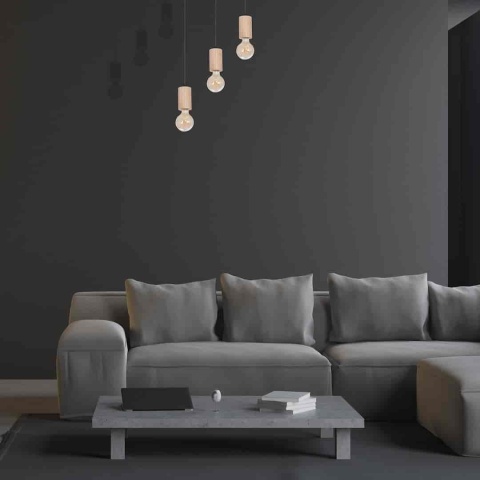 Lampa wisząca LINES - zwis 3xE27 w kolorze naturalnego drewna 62 cm Milagro