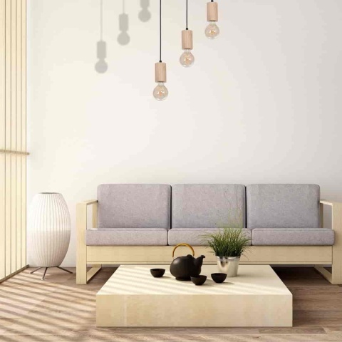Lampa wisząca LINES - zwis 3xE27 w kolorze naturalnego drewna 62 cm Milagro