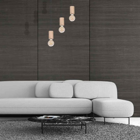 Lampa wisząca LINES - zwis 3xE27 w kolorze naturalnego drewna 62 cm Milagro