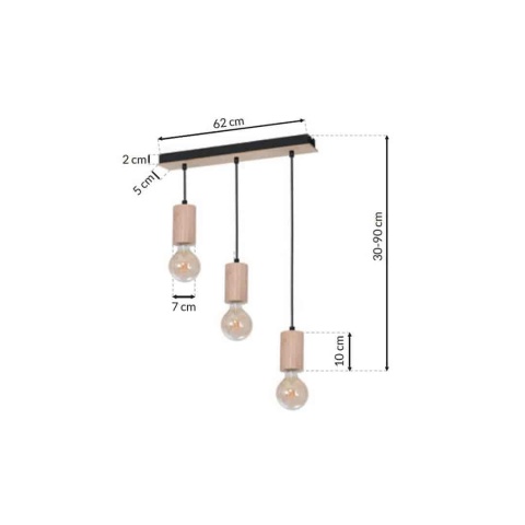 Lampa wisząca LINES - zwis 3xE27 w kolorze naturalnego drewna 62 cm Milagro