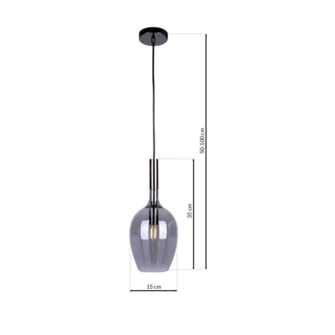 Lampa wisząca LUGANO SMOKED - zwis 1xE14 czarno-chromowana 15 cm Milagro