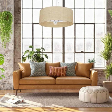 Lampa wisząca MARSHALL RATTAN - zwis 3xE27 biała z rattanem 50 cm Milagro