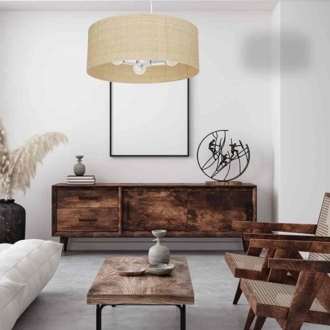 Lampa wisząca MARSHALL RATTAN - zwis 3xE27 biała z rattanem 50 cm Milagro