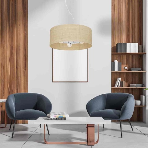 Lampa wisząca MARSHALL RATTAN - zwis 3xE27 biała z rattanem 50 cm Milagro