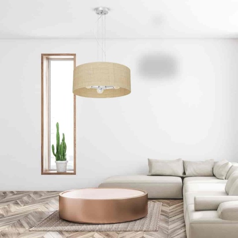 Lampa wisząca MARSHALL RATTAN - zwis 3xE27 biała z rattanem 50 cm Milagro