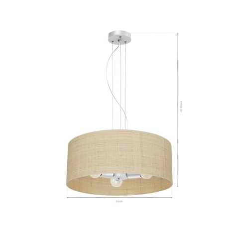 Lampa wisząca MARSHALL RATTAN - zwis 3xE27 biała z rattanem 50 cm Milagro