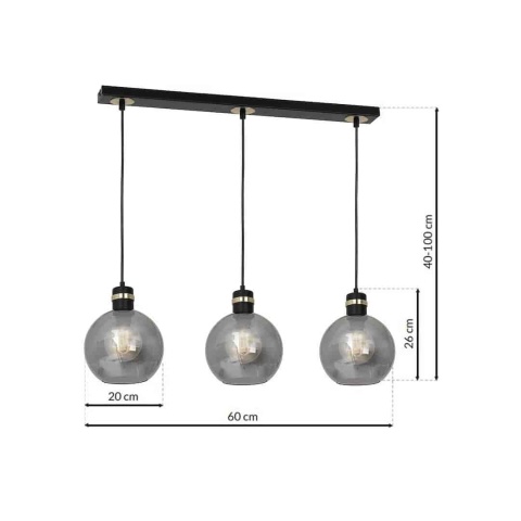 Lampa wisząca OMEGA - zwis 3xE27 czarno-złota 60 cm Milagro
