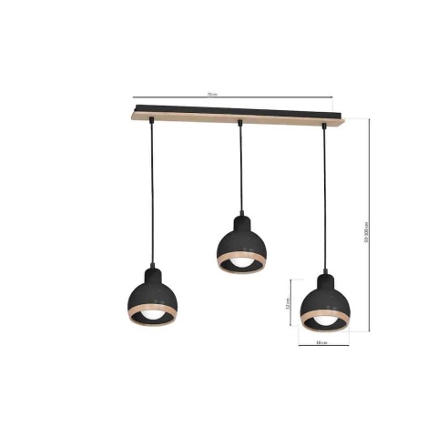Lampa wisząca OVAL - zwis 3xE27 czarna 70 cm Milagro