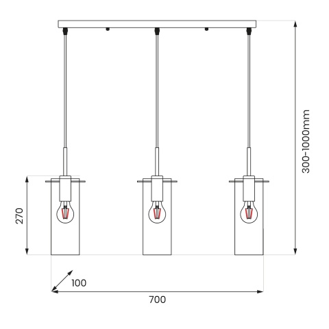 Lampa wisząca PADOVA - zwis 3xE27 czarna 70 cm Milagro