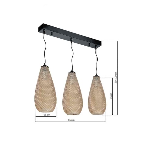 Lampa wisząca PETRA - zwis 3xE27 bursztynowa 65 cm Milagro