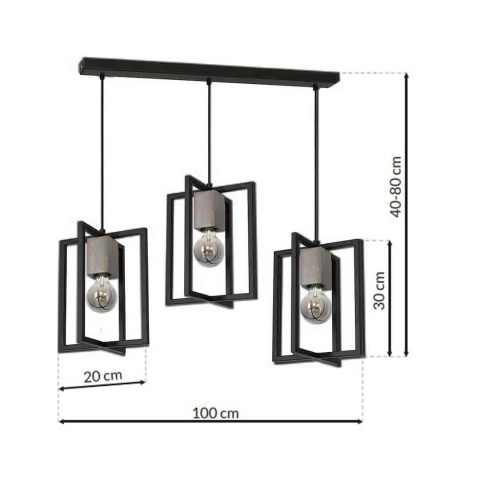 Lampa wisząca Ralph - zwis 3xE27 czarna 100 cm Milagro