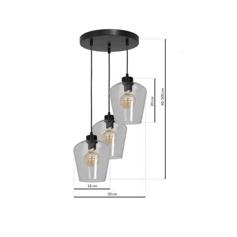 Lampa wisząca SANTIAGO CLEAR - zwis 3xE27 czarna 30 cm Milagro