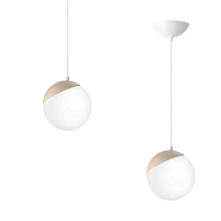 Lampa wisząca SFERA WOOD - zwis 1xE14 biała 14 cm Milagro