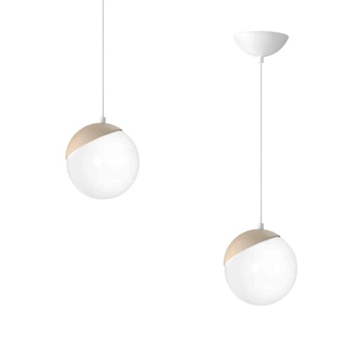 Lampa wisząca SFERA WOOD - zwis 1xE14 biała 14 cm Milagro