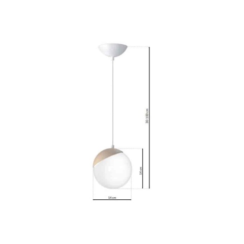 Lampa wisząca SFERA WOOD - zwis 1xE14 biała 14 cm Milagro