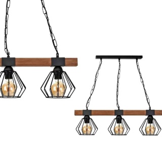 Lampa wisząca ULF WOOD - zwis 3xE27 czarna z naturalnym drewnem 72 cm Milagro