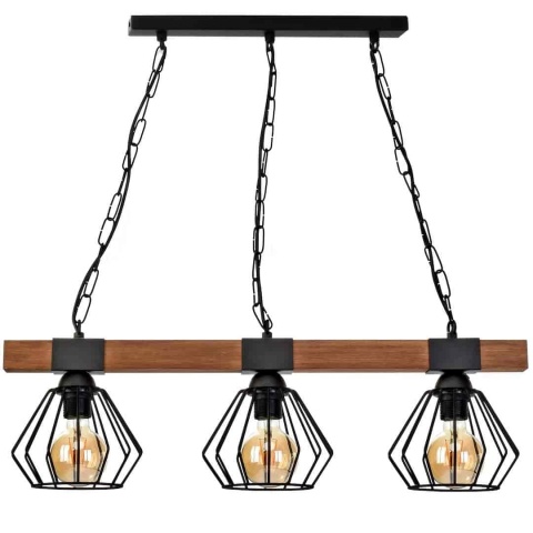 Lampa wisząca ULF WOOD - zwis 3xE27 czarna z naturalnym drewnem 72 cm Milagro