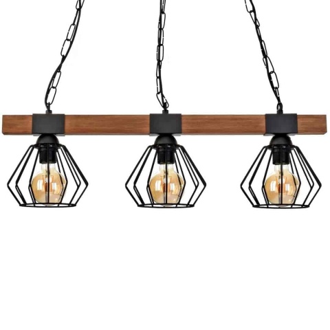 Lampa wisząca ULF WOOD - zwis 3xE27 czarna z naturalnym drewnem 72 cm Milagro
