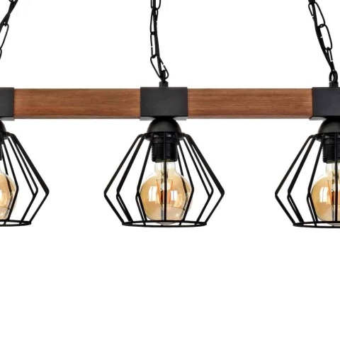 Lampa wisząca ULF WOOD - zwis 3xE27 czarna z naturalnym drewnem 72 cm Milagro