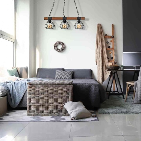 Lampa wisząca ULF WOOD - zwis 3xE27 czarna z naturalnym drewnem 72 cm Milagro