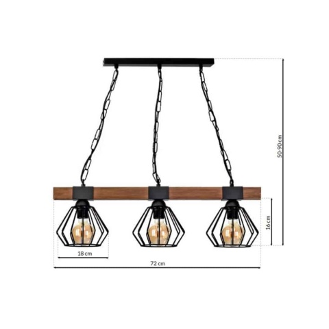 Lampa wisząca ULF WOOD - zwis 3xE27 czarna z naturalnym drewnem 72 cm Milagro