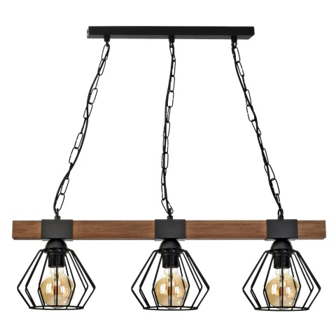 Lampa wisząca ULF WOOD - zwis 3xE27 czarna z naturalnym drewnem 72 cm Milagro