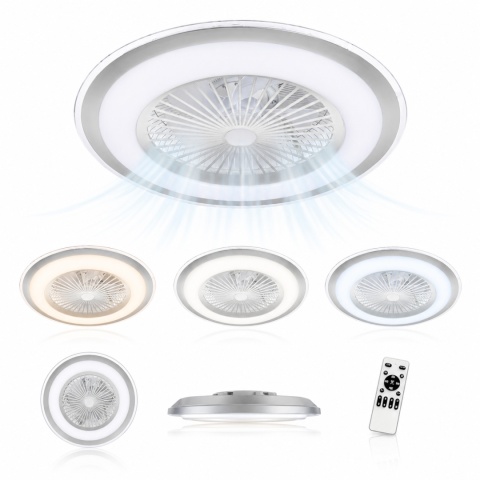 Lampowentylator Sufit ZEPHYR Srebrny Lampa z Wentylatorem Wiatrak LED 48W