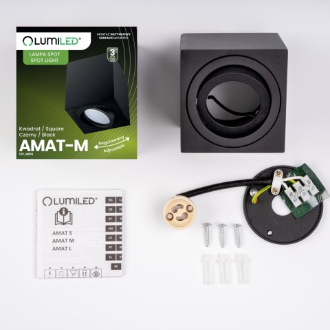 Oprawa natynkowa GU10 Spot Kubełek Tuba ruchoma kwadratowa czarna 84mm AMAT-M