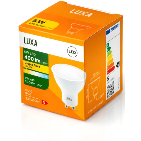 Żarówka LED GU10 5W = 40W 400lm 3000K Biała Ciepła Reflektor Halogen Spot