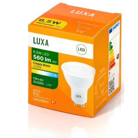 Żarówka LED GU10 6,5W = 50W 560lm 3000K Biała Ciepła Reflektor Halogen Spot