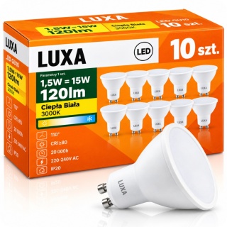 10x Żarówka LED GU10 1,5W = 15W 120lm 3000K Biała Ciepła Reflektor Halogen LUXA
