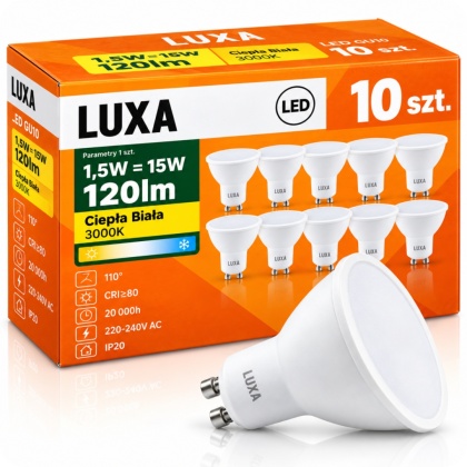 10x Żarówka LED GU10 1,5W = 15W 120lm 3000K Biała Ciepła Reflektor Halogen LUXA